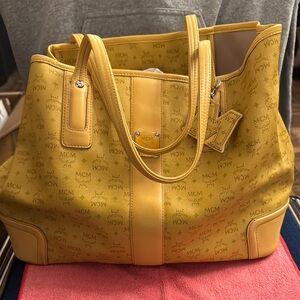 MCM Yellow Tote with Leather Trim